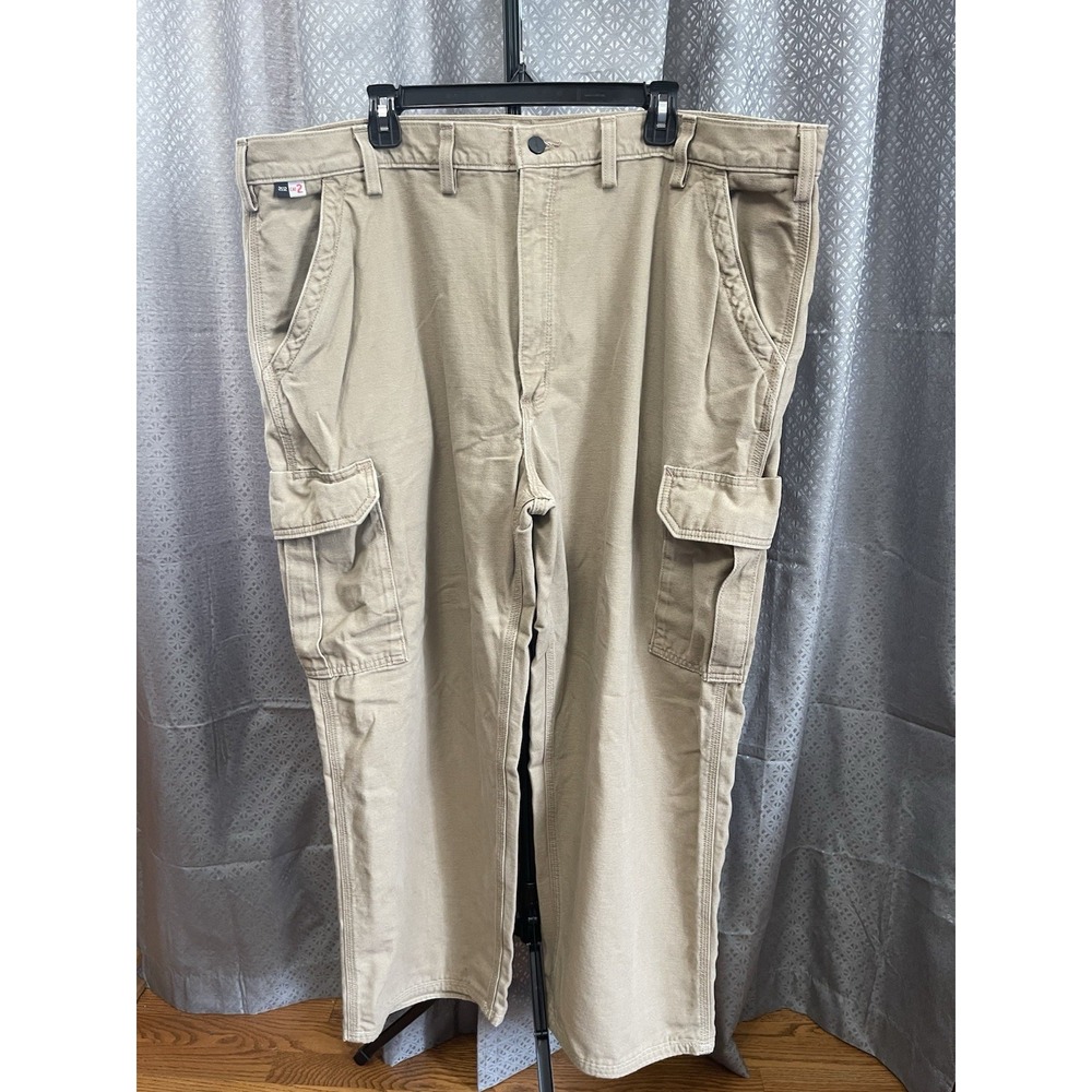 Carhartt FR Pants CAT2 2112 Men 46x32 Khaki Flame Resistant Carpenter Canvas